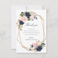 navy blush floral geometric wedding thank you card