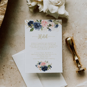 Navy Blush Floral Gold Calligraphy Hotel Enclosure Card
