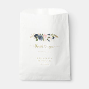 Navy Blush Floral Gold Thank You Wedding   Favour Bags