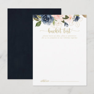 Navy Blush Floral Gold Wedding Bucket List Cards