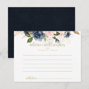 Navy Blush Floral Gold Wedding  Postcard
