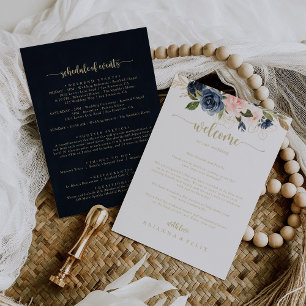 Navy Blush Floral Gold Wedding Welcome Letter
