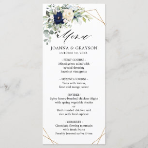 Navy Blush Floral Greenery Geometric Wedding Menu