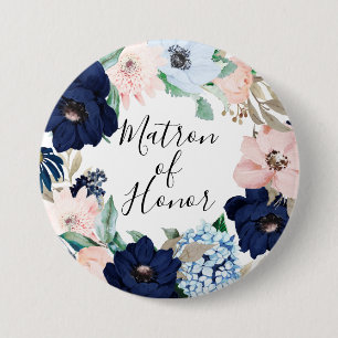 Navy & Blush Floral Matron of Honour 7.5 Cm Round Badge