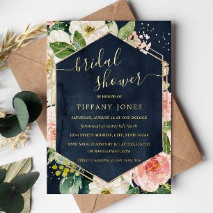 Navy Blush Floral Modern Bridal Shower 