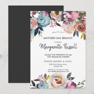 Navy & Blush Floral Mother's Day Brunch Invitation