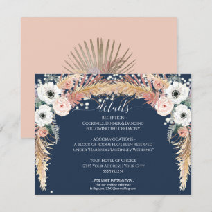 Navy Blush Floral Pampas Grass Twinkle Lights Invitation