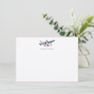 Navy Blush Floral Personalised Name Stationery Thank You Card