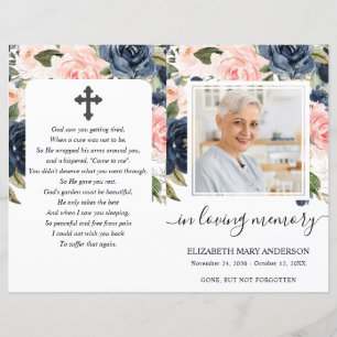 Navy Blush Floral Photo Funeral Full Program