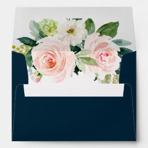 Navy Blush Floral Pre-Printed Address 5x7 Envelope