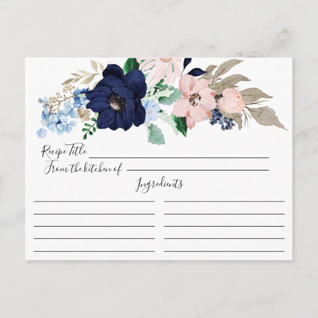 Navy & Blush Floral Recipe Card (Front)