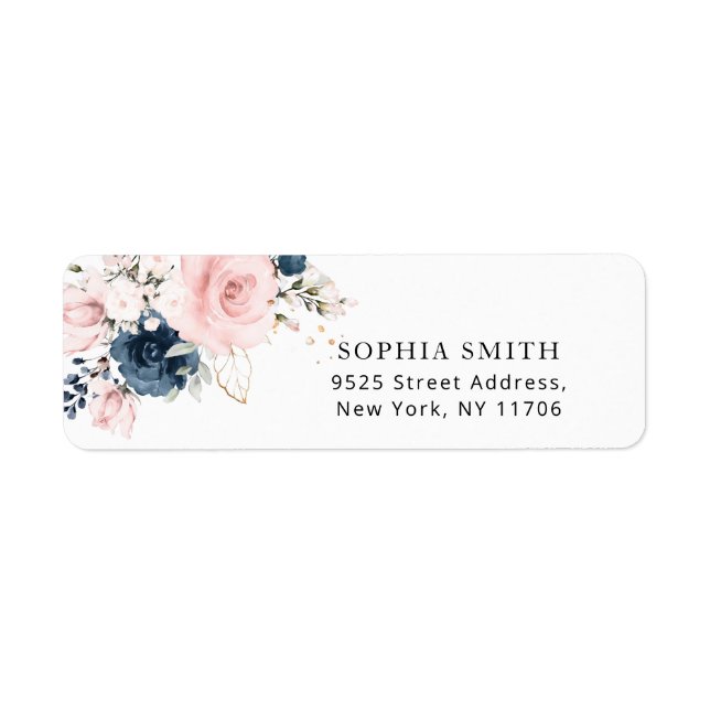 Navy blush floral return Address (Front)