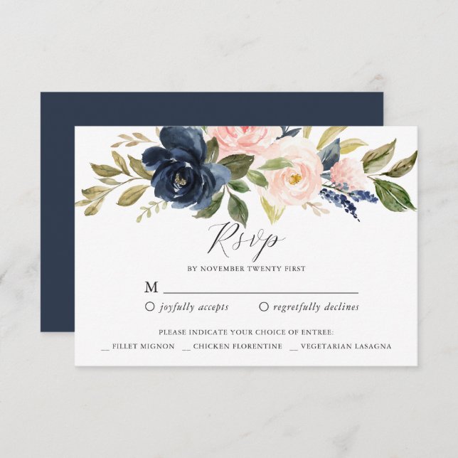 Navy Blush Floral RSVP Reply Card (Front/Back)