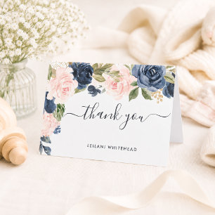 Navy Blush Floral Thank You Baby Shower Card