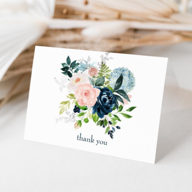 Navy Blush Floral Thank You Card (Creator Uploaded)