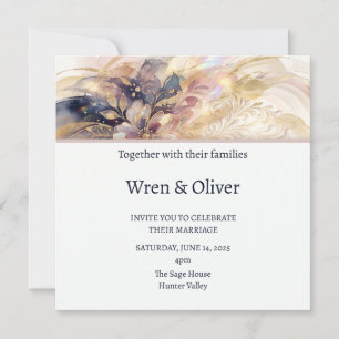 Navy Blush Floral Wedding Invitation