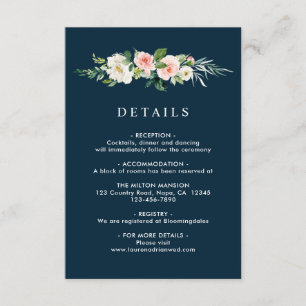 Navy Blush Floral Wreath Wedding Details Enclosure Card