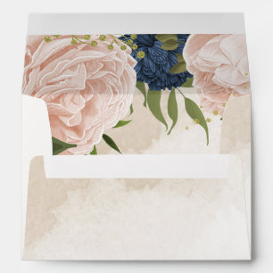 navy blush flowers green leaves wedding envelope