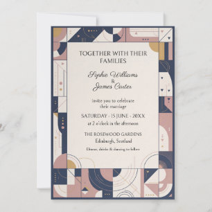 Navy Blush Geometric Art Deco Wedding Invitation