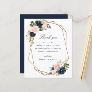 navy blush geometric frame wedding thank you card