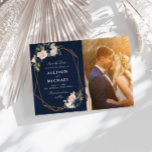 navy & blush geometric save the date photo card<br><div class="desc">floral geometric design with purple watercolor hand painted navy blue and blush flowers and a personalised photo. The colour and text details can be personalised.</div>