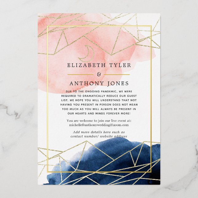 Navy & Blush Geometric Virtual Wedding Guest List (Front)
