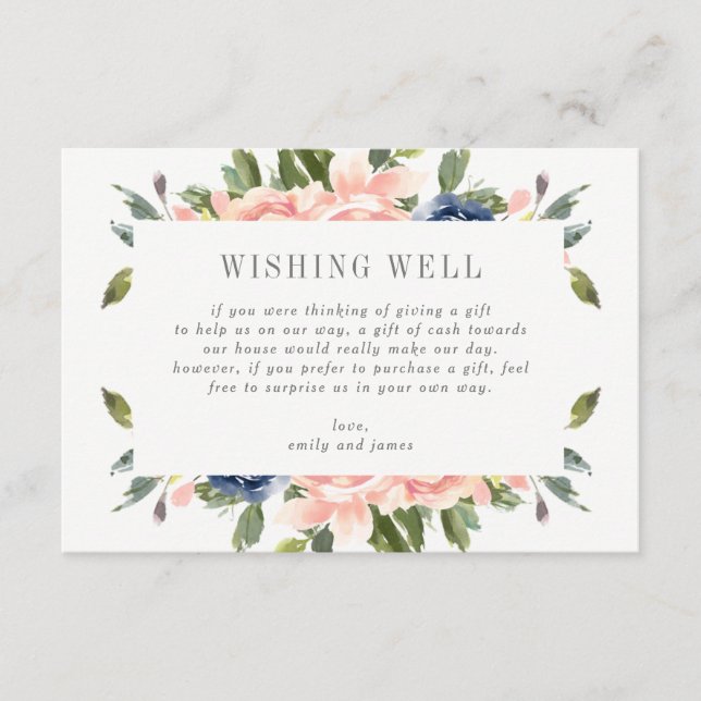Navy Blush Gift Registry or Wishing Well Card #NBC (Front)