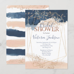 Navy Blush Gold Bridal Shower Invitation