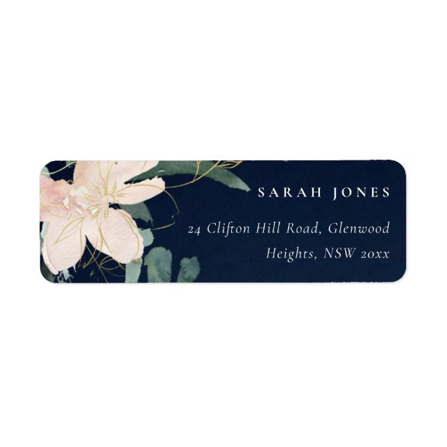 NAVY BLUSH GOLD FLORAL BUNCH WATERCOLOR ADDRESS (Front)