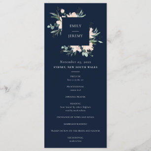 NAVY BLUSH GOLD FLORAL WEDDING CEREMONY PROGRAM MENU