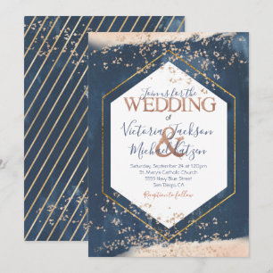 Navy Blush Gold Wedding invitation