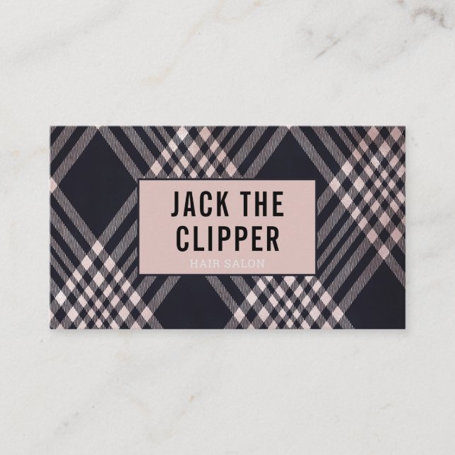 Navy & Blush Modern Plaid Salon Business Card (Front)