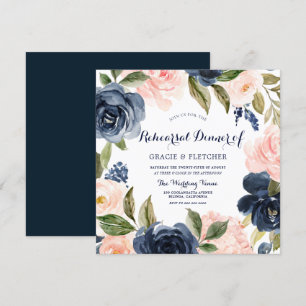 Navy & Blush Modern Wedding Rehearsal Dinner Invitation