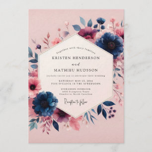 Navy Blush Moody Bloom Wedding Invitation