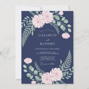Navy Blush Peony Wedding Invitation