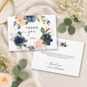 Navy Blush Pink Baby Shower Floral Wreath Thank You Card