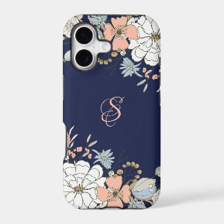 Navy Blush Pink Blue Floral Personalised
