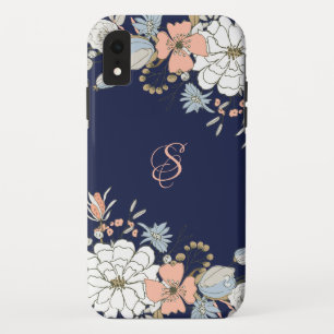 Navy Blush Pink Blue Floral Personalised iPhone XR Case