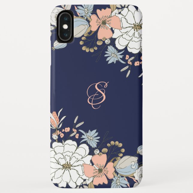 Navy Blush Pink Blue Floral Personalised Case-Mate iPhone Case (Back)