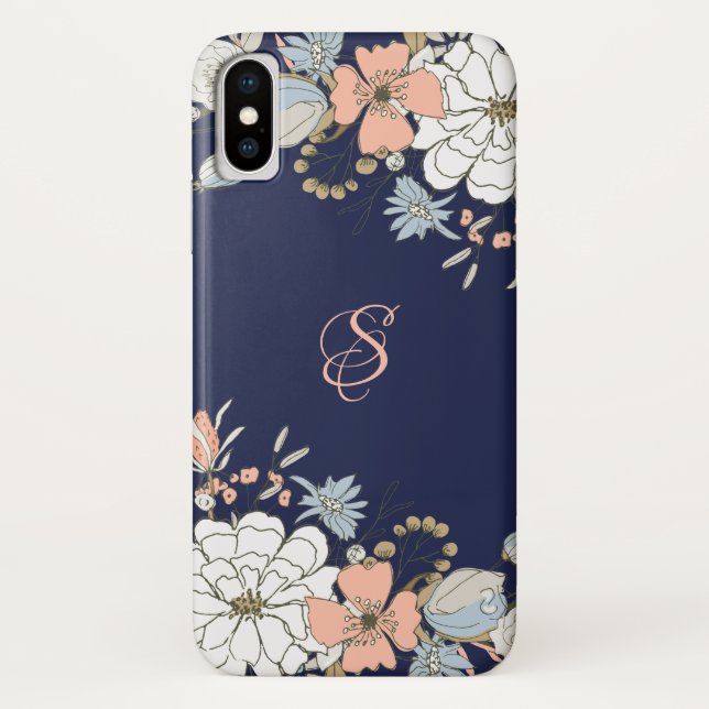 Navy Blush Pink Blue Floral Personalised Case-Mate iPhone Case (Back)