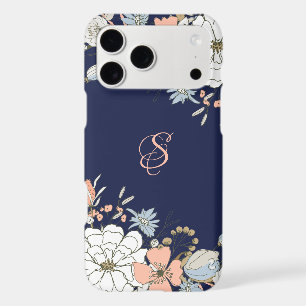 Navy Blush Pink Blue Floral Personalised Monogram