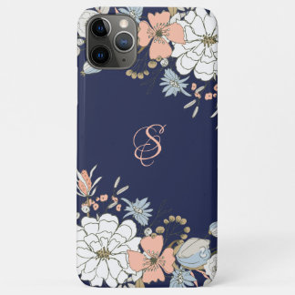 Navy Blush Pink Blue Floral Personalised Monogram iPhone 11 Pro Max Case