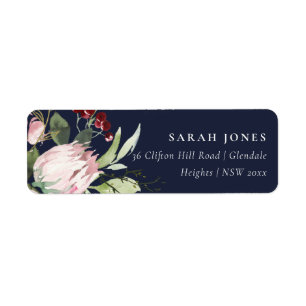 NAVY BLUSH PINK BURGUNDY PROTEA FLORAL ADDRESS