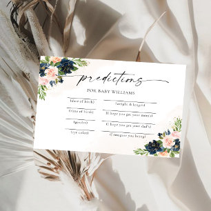 Navy & Blush Pink Floral Baby Predictions Card