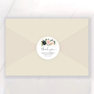 Navy & Blush Pink Floral Baby Shower Classic Round Sticker