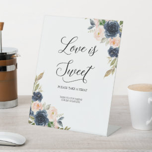 Navy Blush Pink Floral Blossom Love is Sweet Pedestal Sign