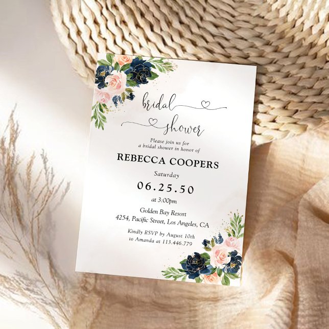 Navy & Blush Pink Floral Bridal Shower Invitation (Creator Uploaded)