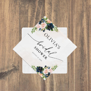 Navy & Blush Pink Floral Bridal Shower Napkin