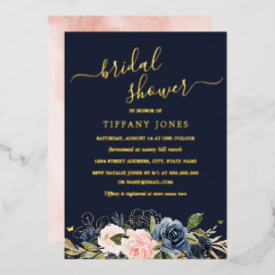 Navy Blush Pink Floral Butterfly Bridal Shower