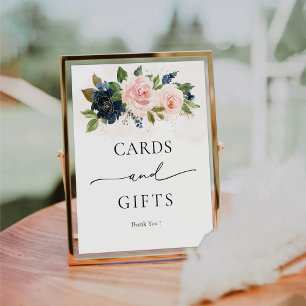 Navy & Blush Pink Floral Cards and Gifts Sign